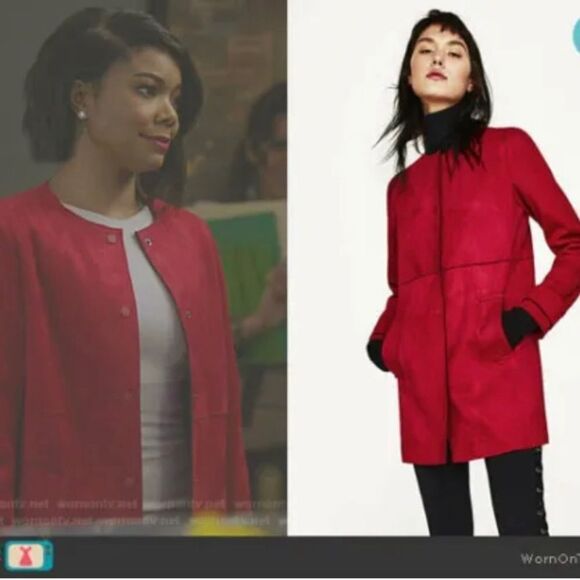 ZARA red faux suede coat Sz L - Picture 5 of 15